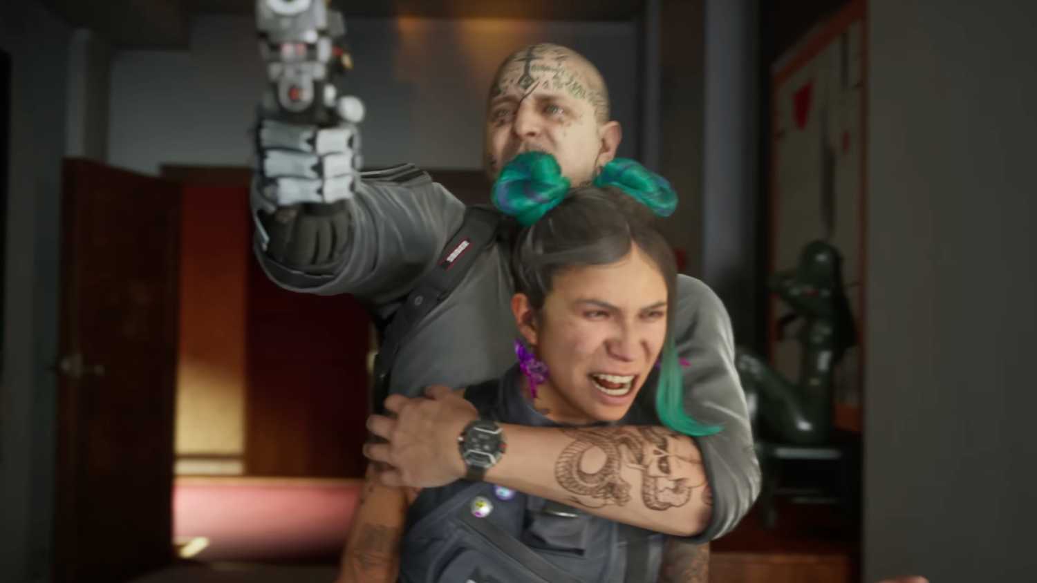 A criminal taking a hostage in Mindseye.
