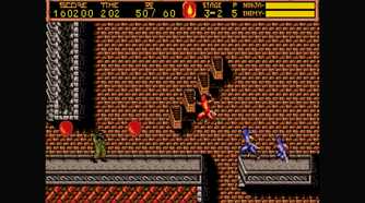 ninja gaiden 2 ryu platforming in front of a brick wall