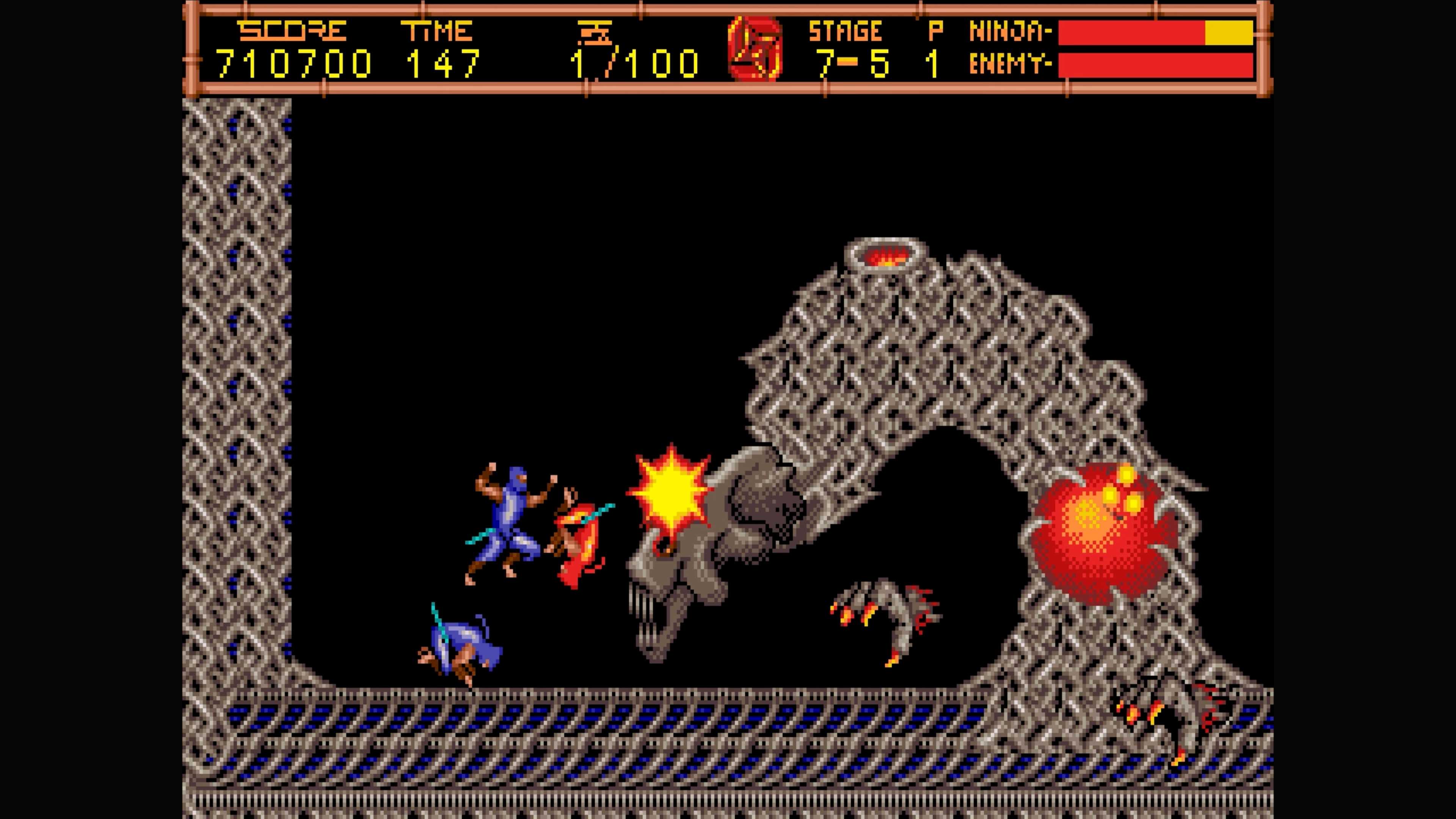ninja gaiden 2 screen shot of a boss fight against a bone dragon