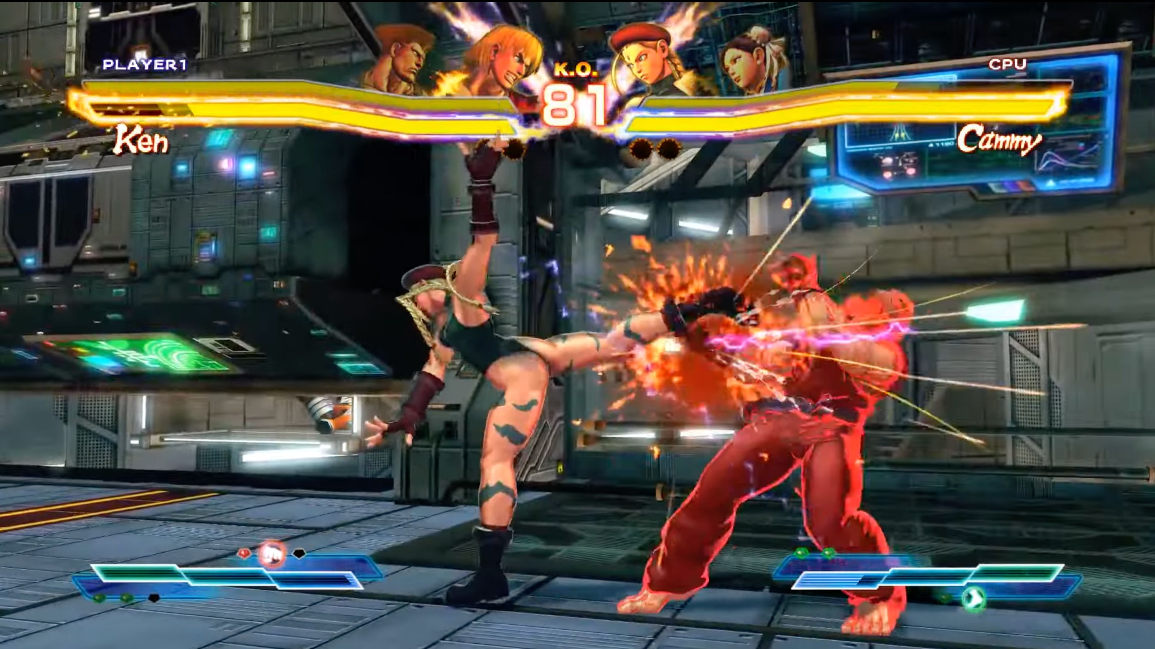 A screenshot of Cammy and Ken in in Street Fighter X Tekken