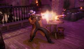 Empire of Sin gangster shooting a tommy gun