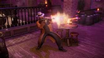 Empire of Sin gangster shooting a tommy gun