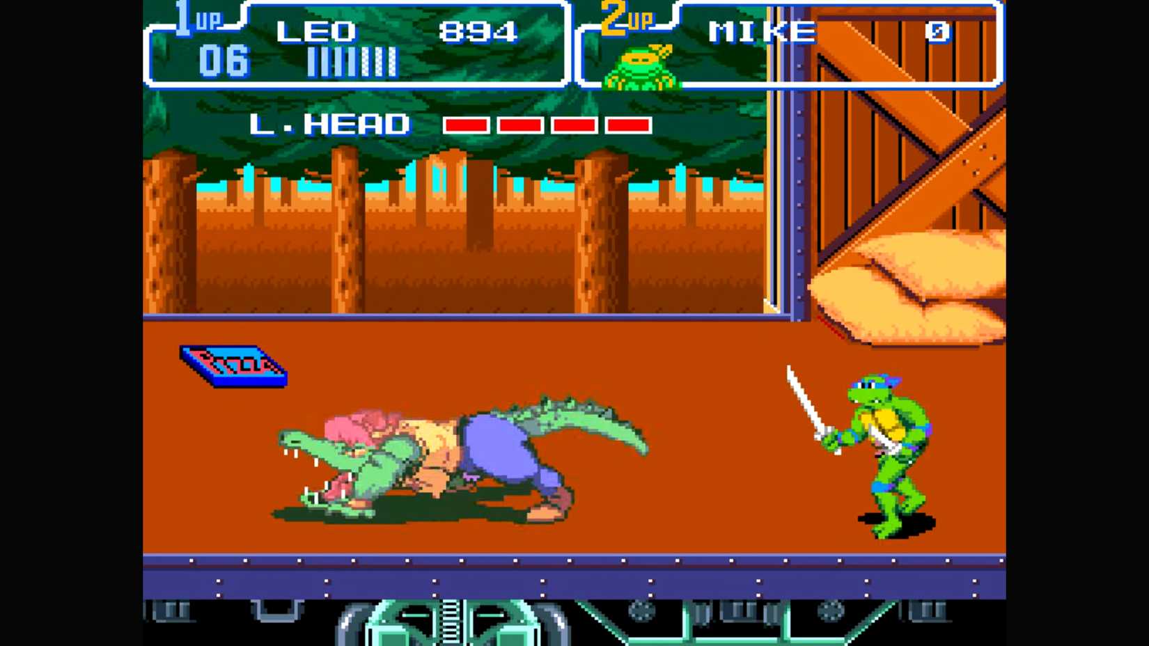 Una captura de pantalla de una pelea de jefe en TMNT: Tortugas en el tiempo