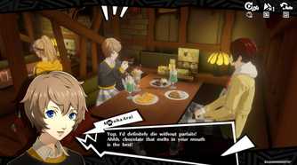 A dialogue cutscene in Persona 5