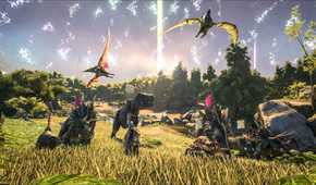 A field of dinosaurs