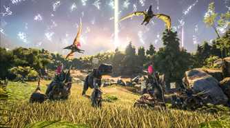 A field of dinosaurs