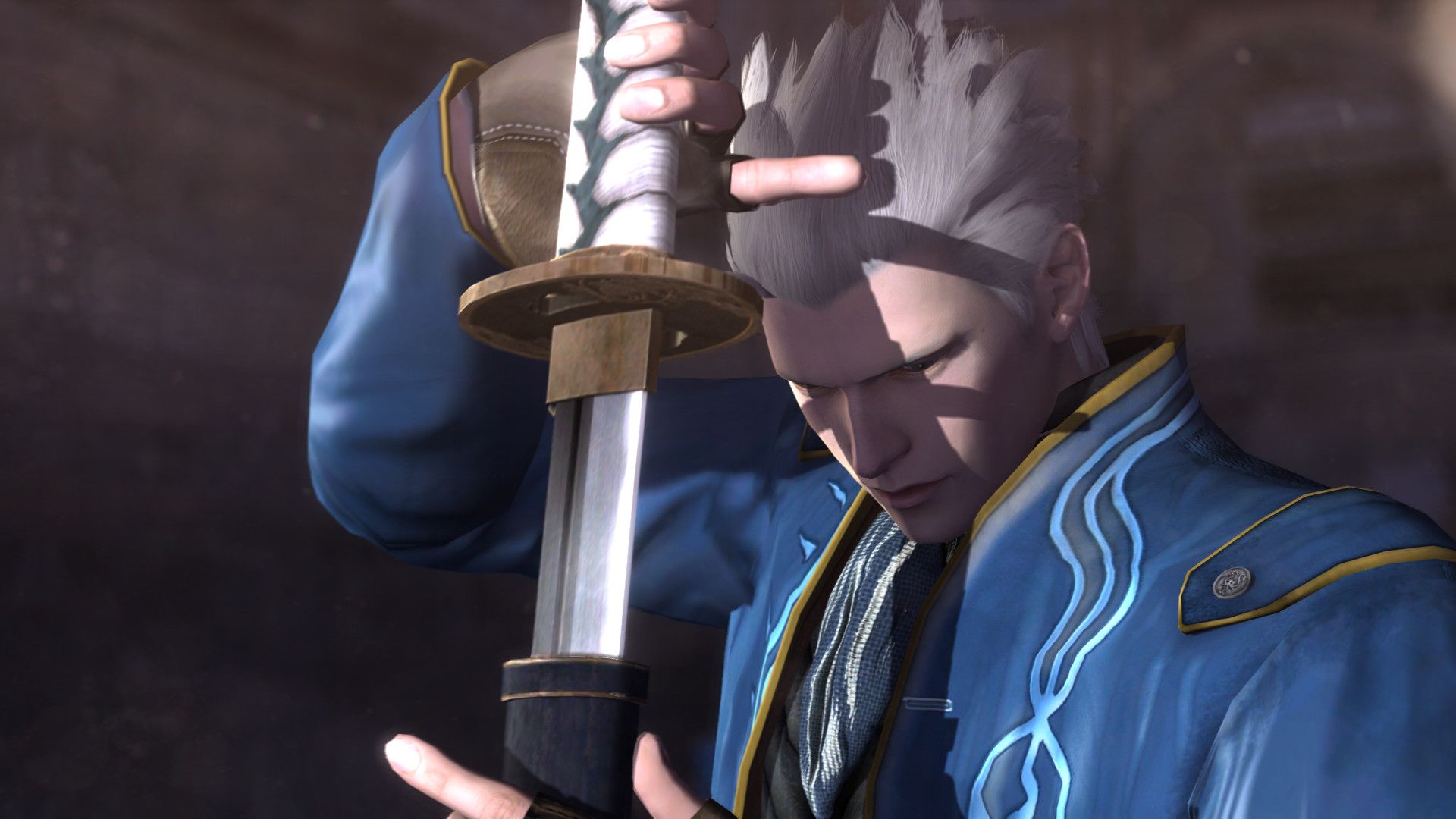 A screenshot of Vergil in Devil May Cry 3