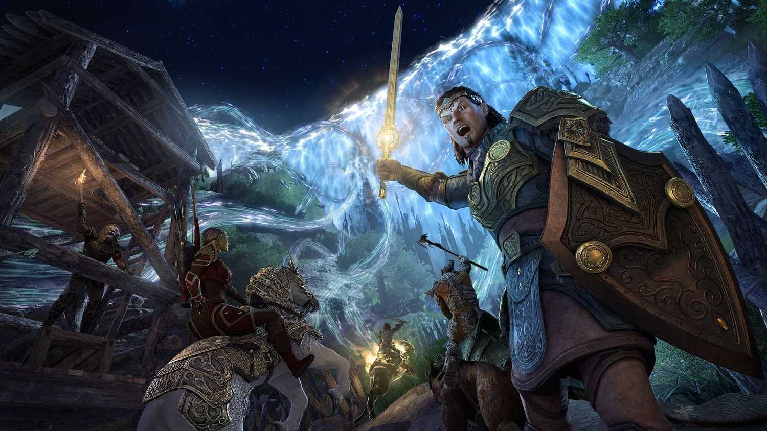 elder scrolls online warrior holding a sword and screaming