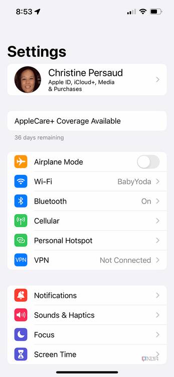 iPhone settings app
