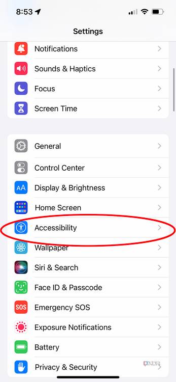 accessibility section in settings app