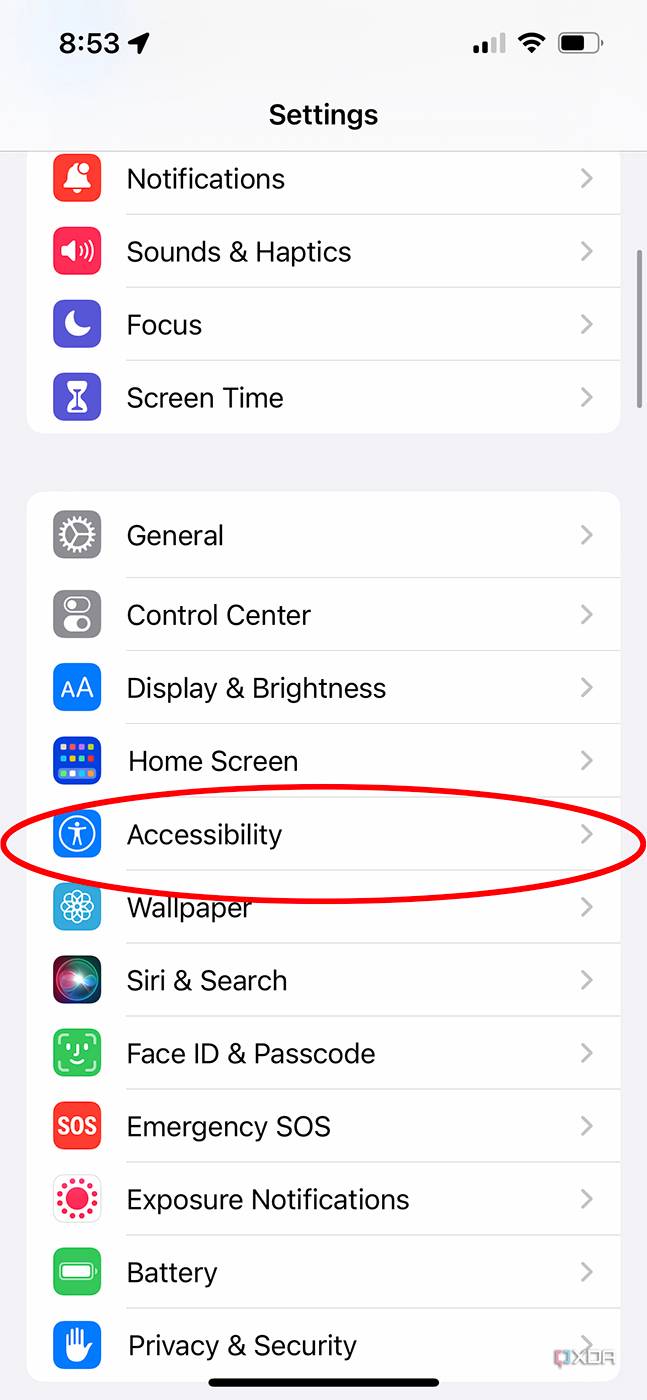 accessibility section in settings app