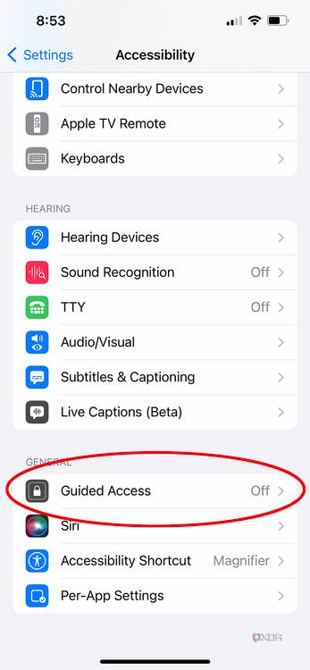 guided access section in accessibility settings