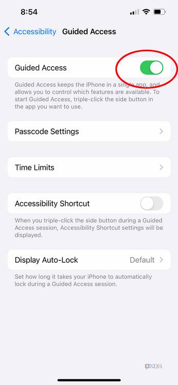 enabling the guided access toggle in settings