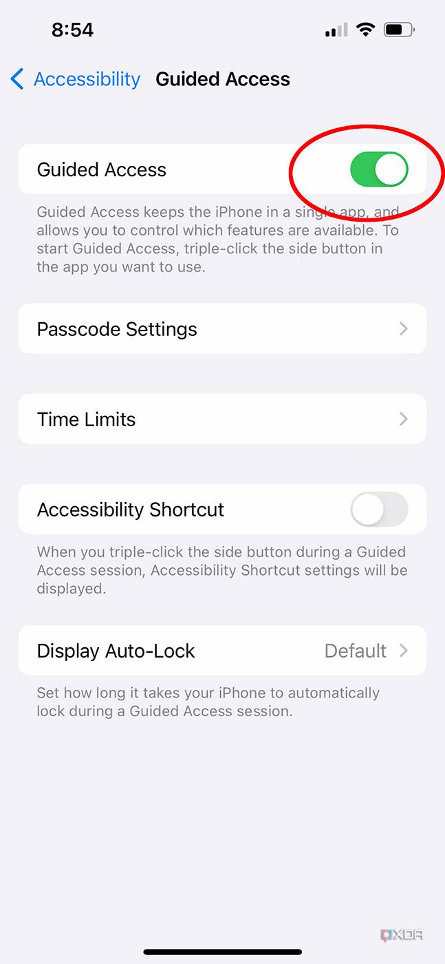 enabling the guided access toggle in settings
