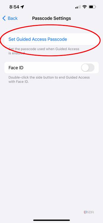 set guided access passcode button