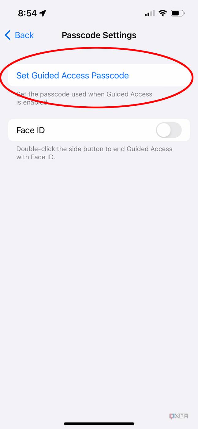 set guided access passcode button