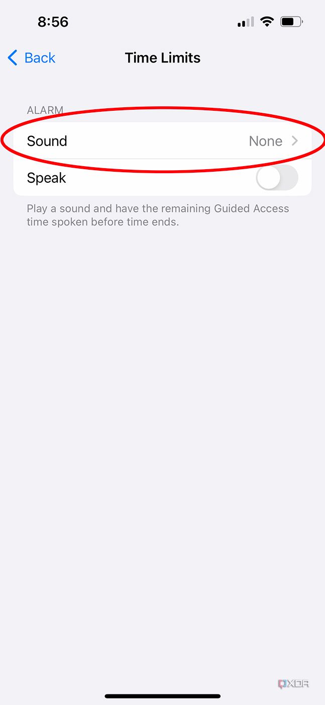 picking the time limits sound for guided access in settings 