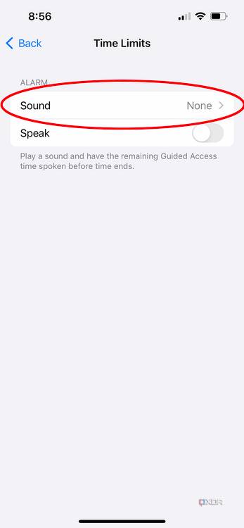 picking the time limits sound for guided access in settings