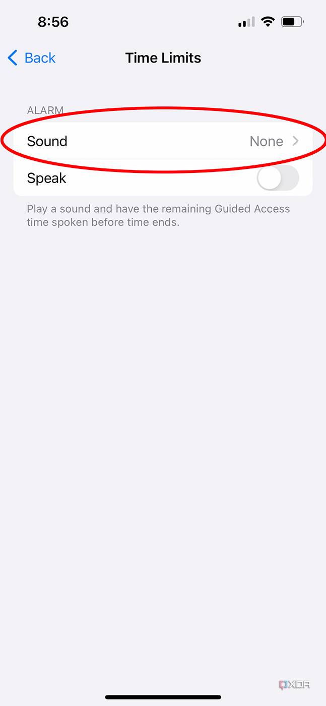 picking the time limits sound for guided access in settings