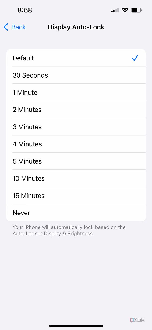 picking the display auto-lock in settings