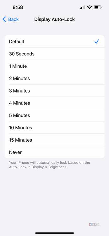 picking the display auto-lock in settings