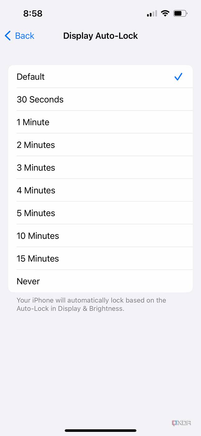 picking the display auto-lock in settings