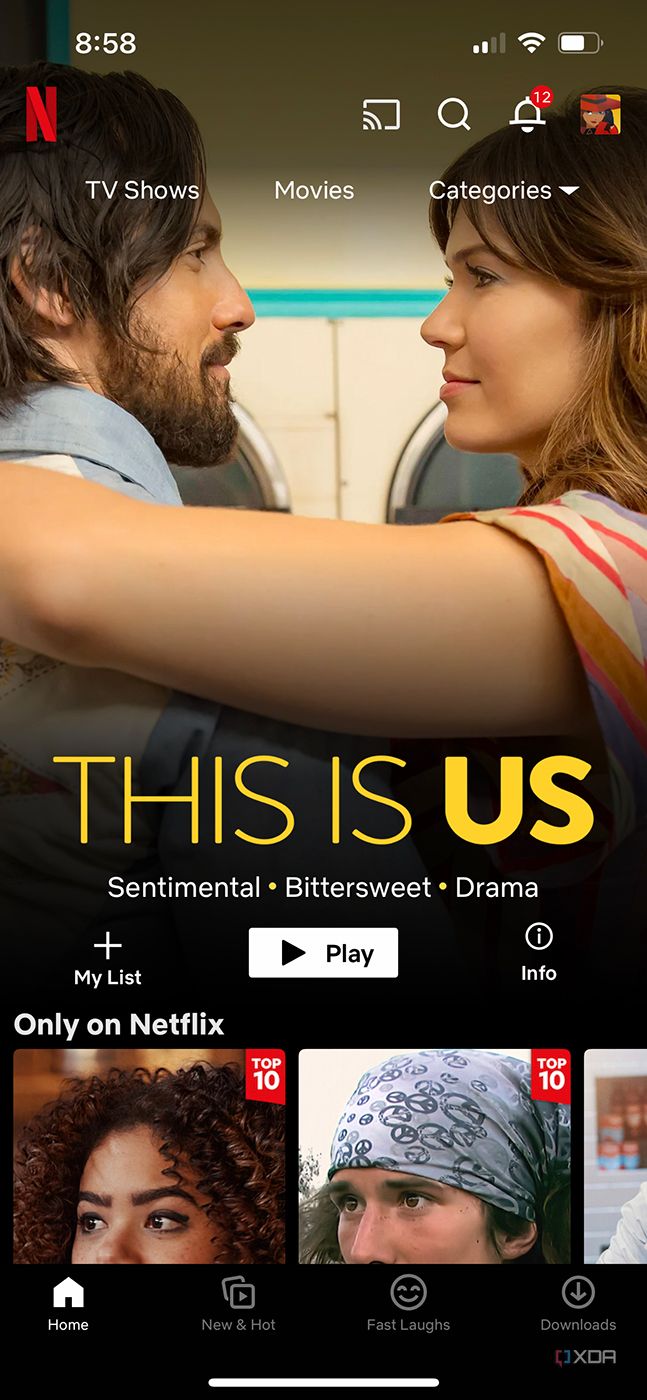 Netflix app on iPhone