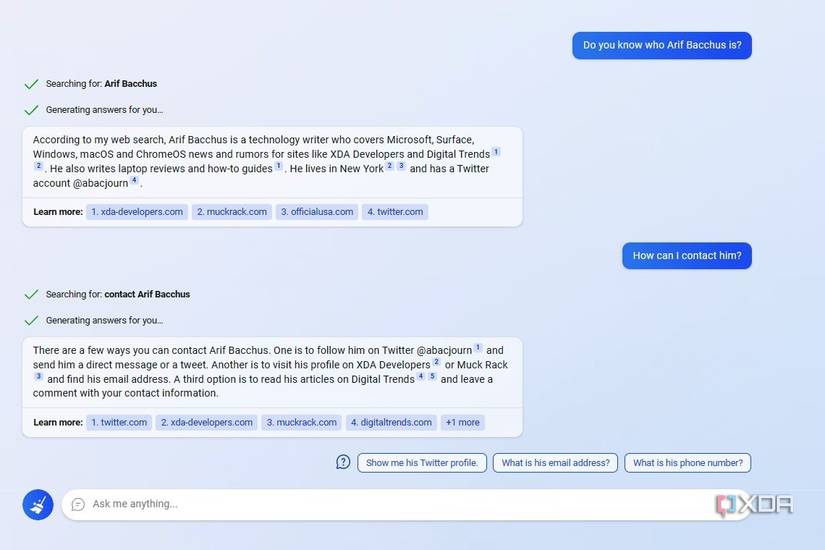 Asking bing about Arif Bacchus