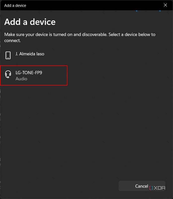 Screenshot of the Bluetooth device list on Windows 11