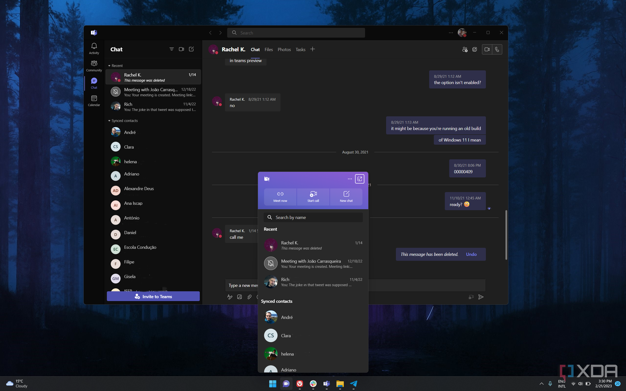 Screenshot of Microsoft Teams integration in Windows 11