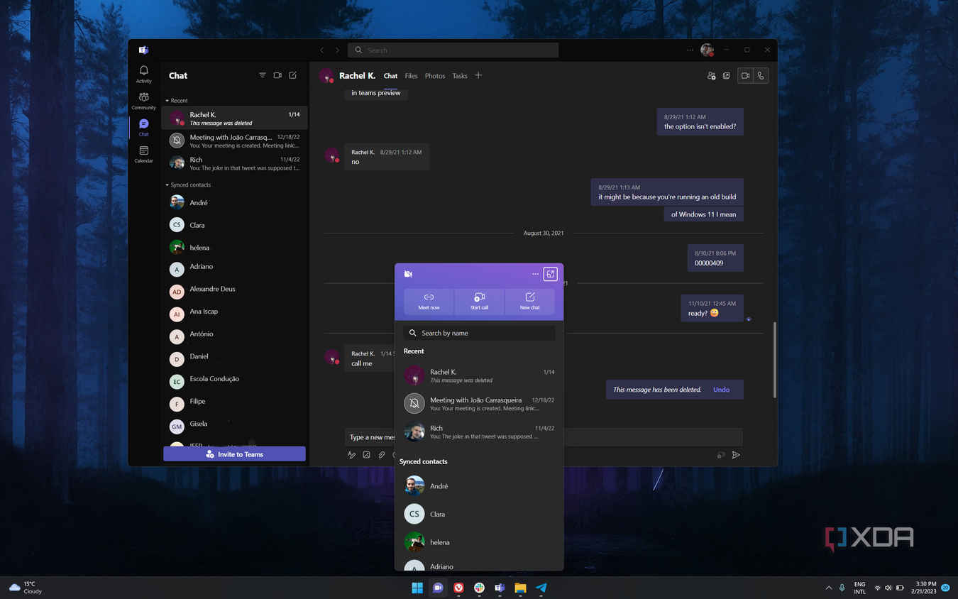 Screenshot of Microsoft Teams integration in Windows 11