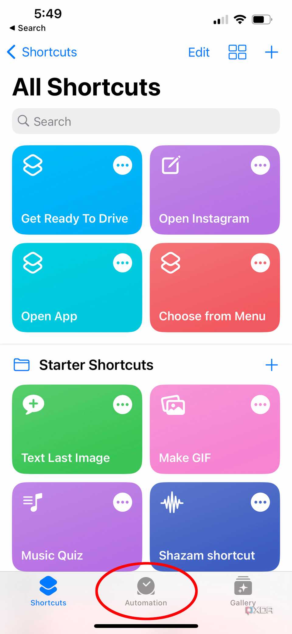 automation tab in shortcuts app