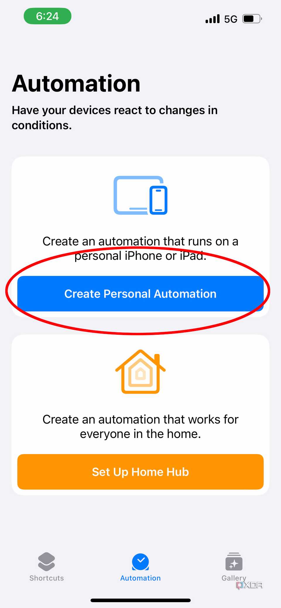 create personal automation button