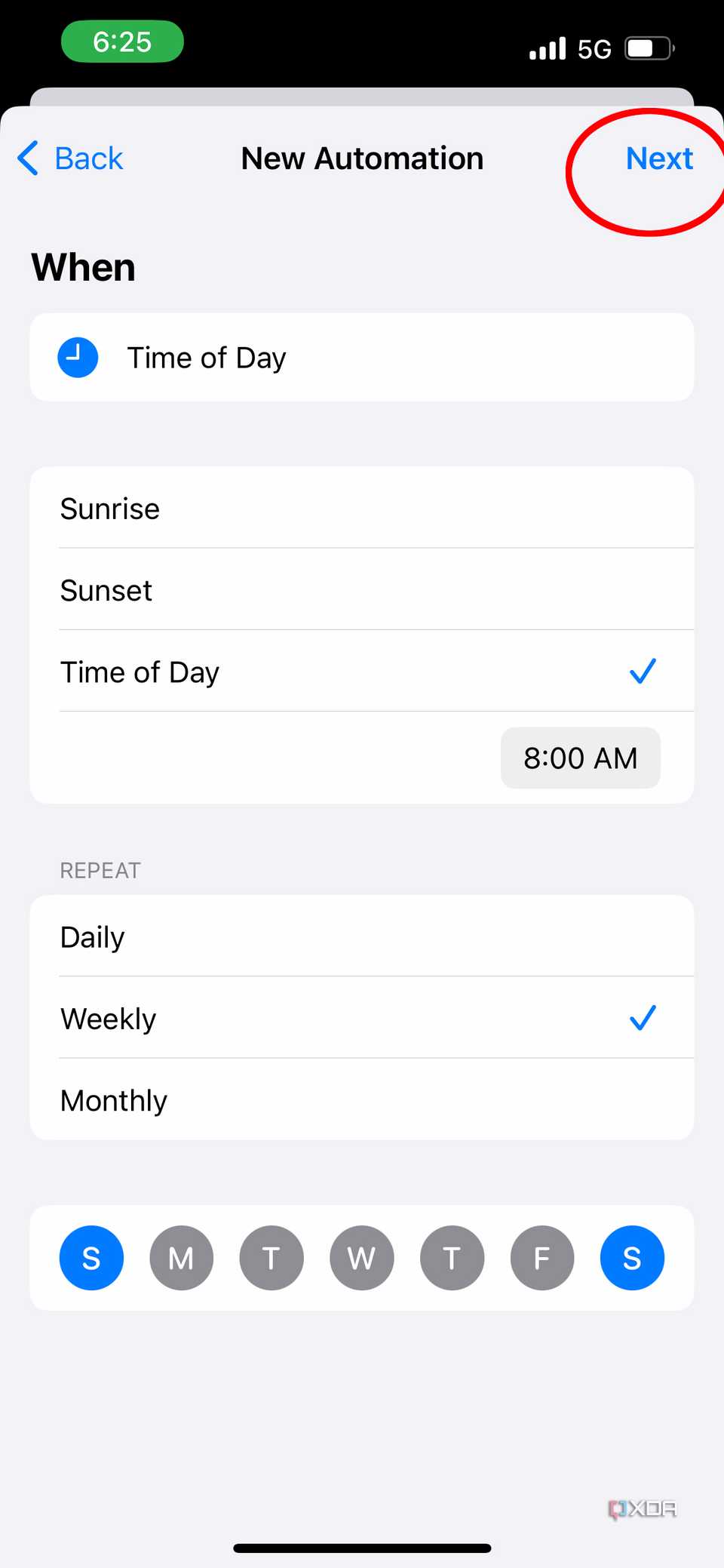 picking the time and days of the automation