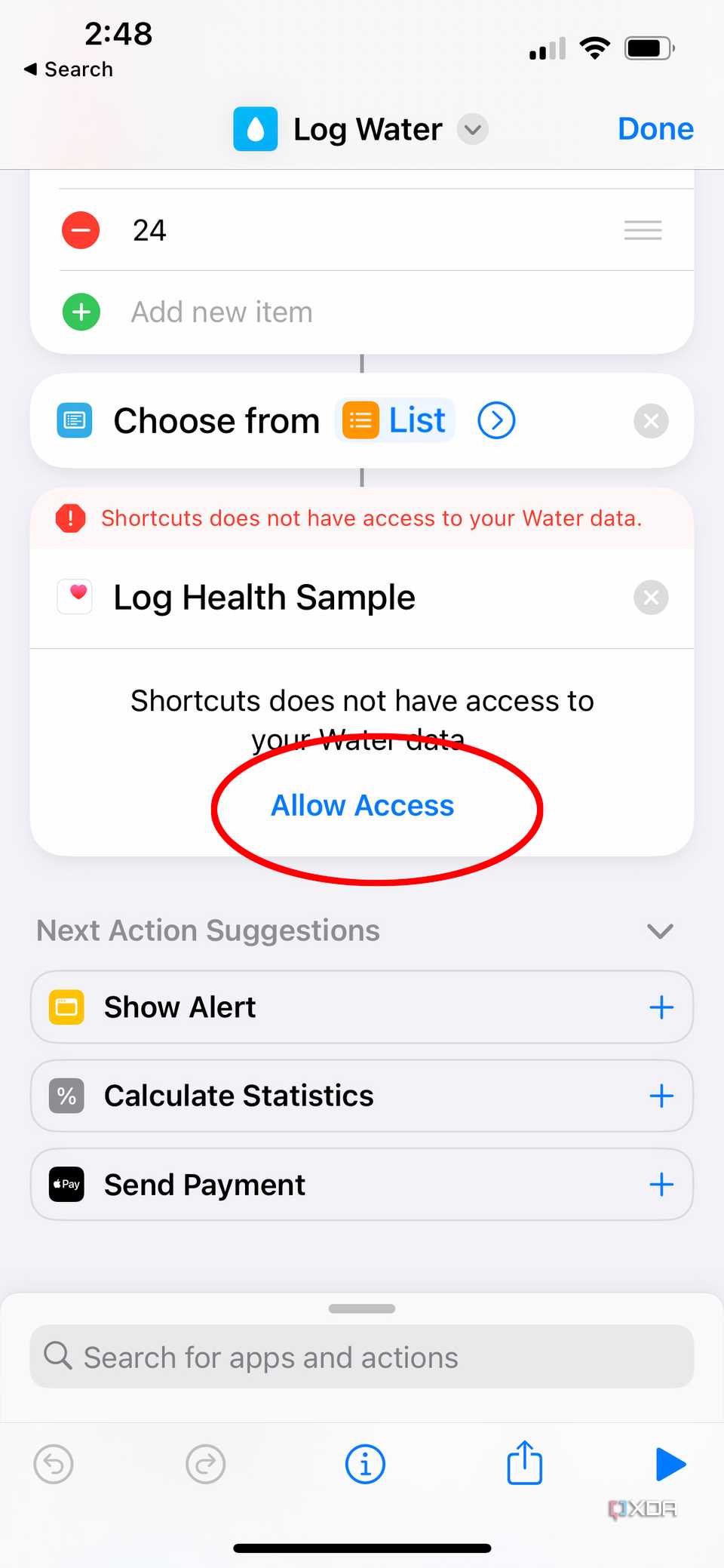 allow access button inside a shortcut