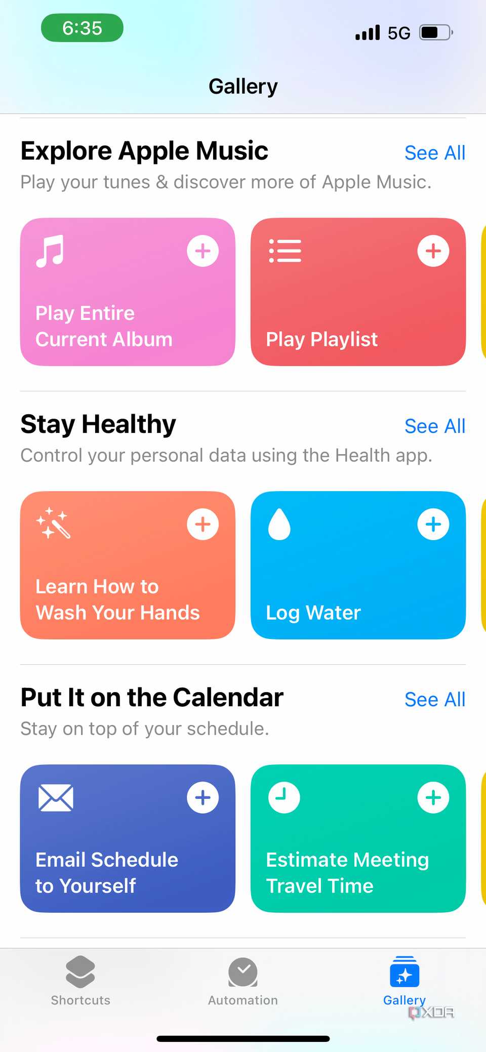 stay healthy shortcuts in gallery tab 