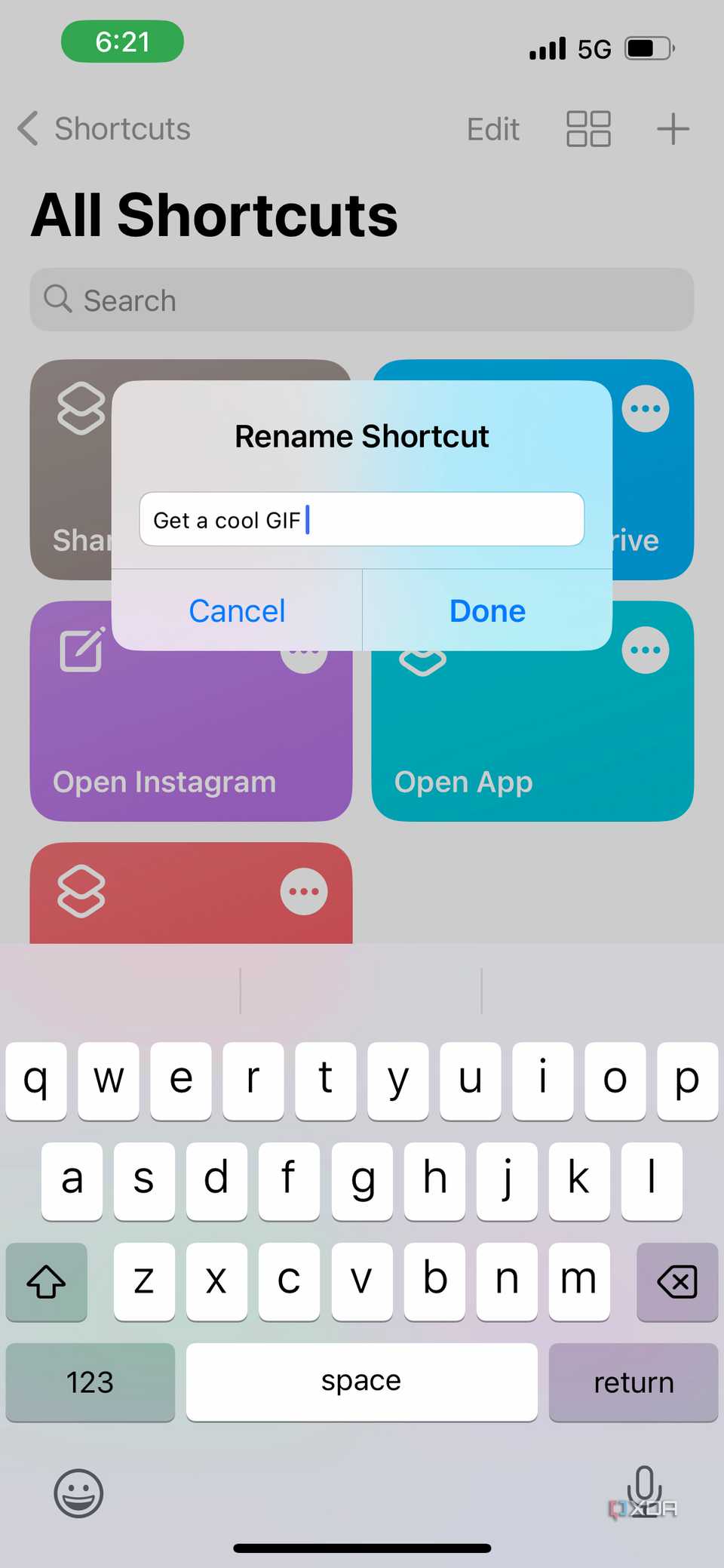giving the new shortcut a name