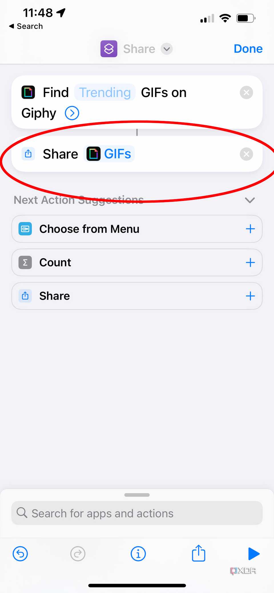share gifs added as a second action