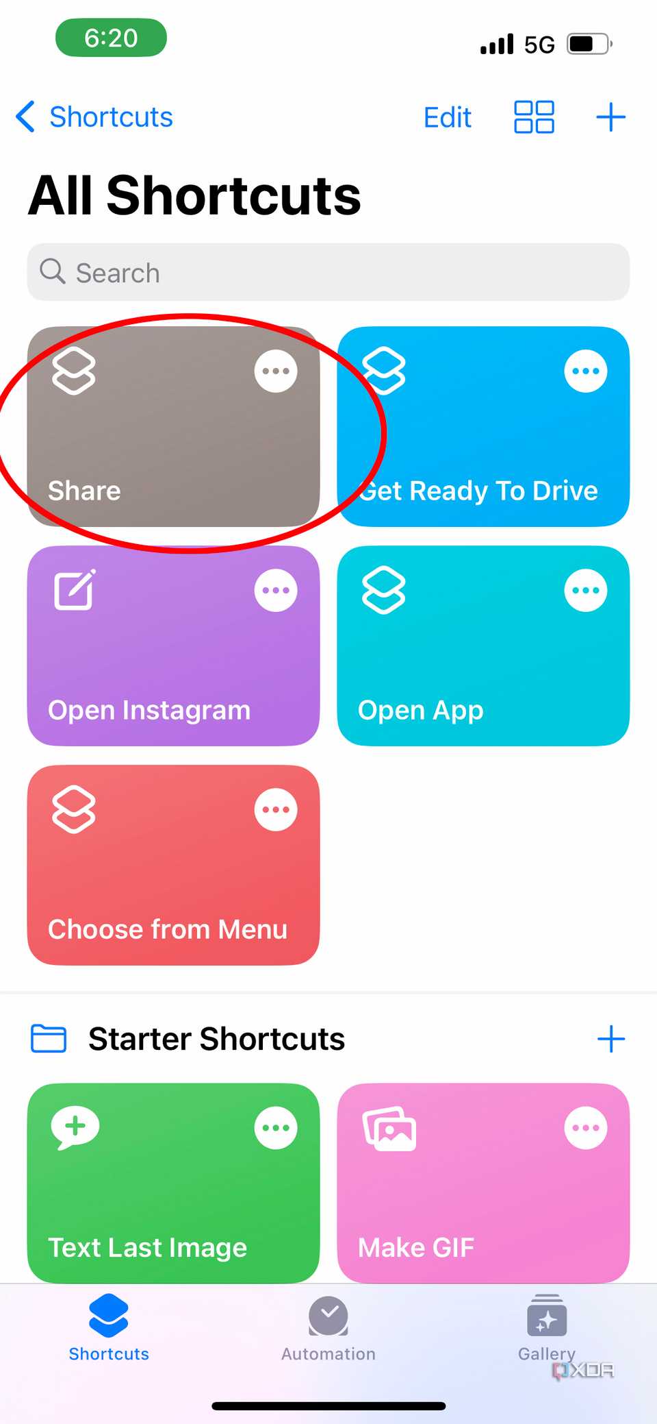 the shortcut is now visible in the all shortcuts section