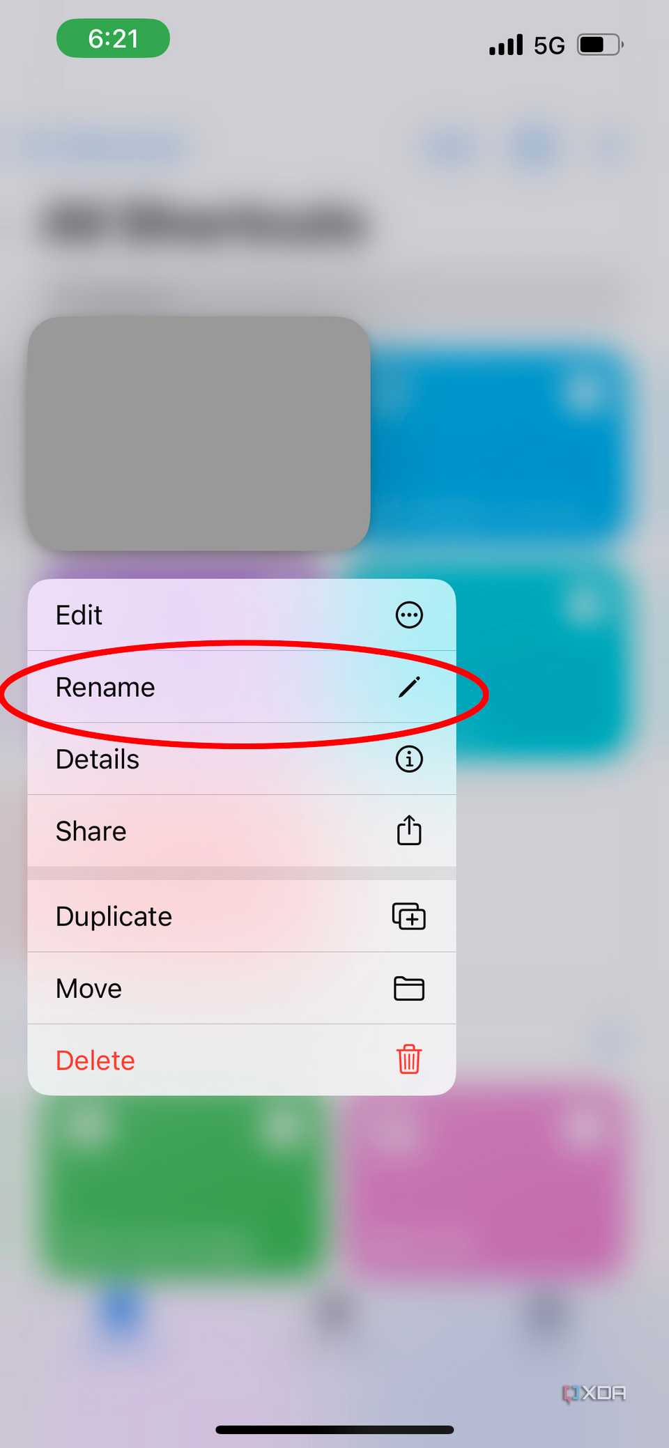 rename button for the new shortcut