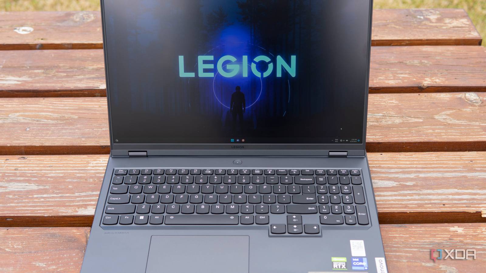 Front view of the Lenovo Legion Pro 7i on a wooden table