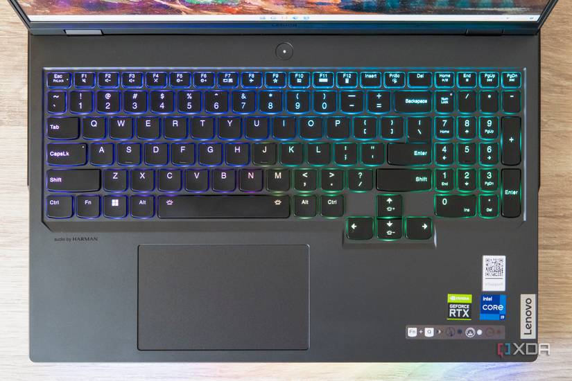 Overhead view of the Lenovo Legion Pro 7i Gen 8 with the lid open