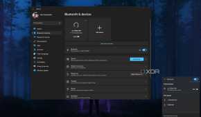 Screenshot of Bluetooth devices in the Windows 11 Settings app and Quick Settings panel