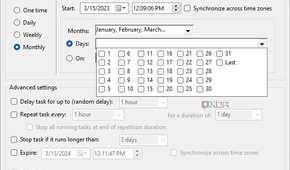 Screenshot of trigger settings when the trigger is set on a monthly schedule