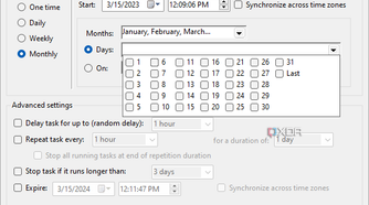 Screenshot of trigger settings when the trigger is set on a monthly schedule