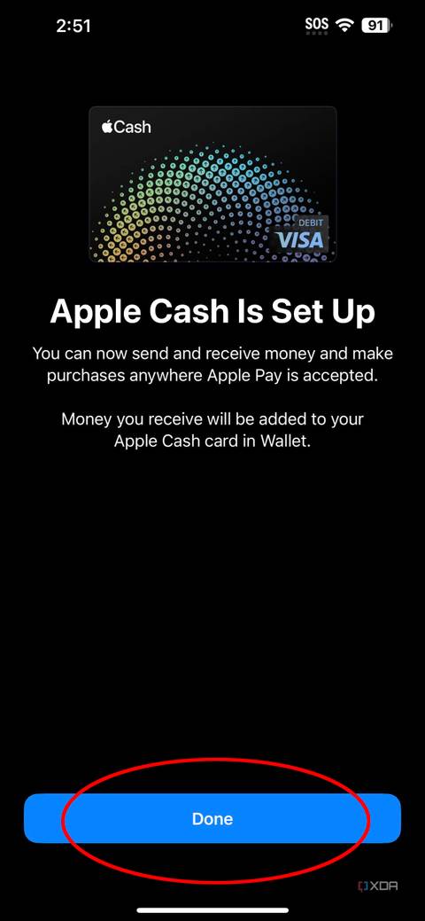 The confirmation page showing that Apple Cash has been set up.