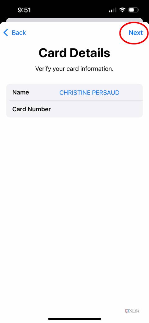 The card details screen when adding a card to Apple Wallet.