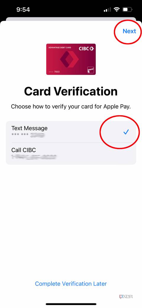 The card verification page when adding a card to Apple Wallet.