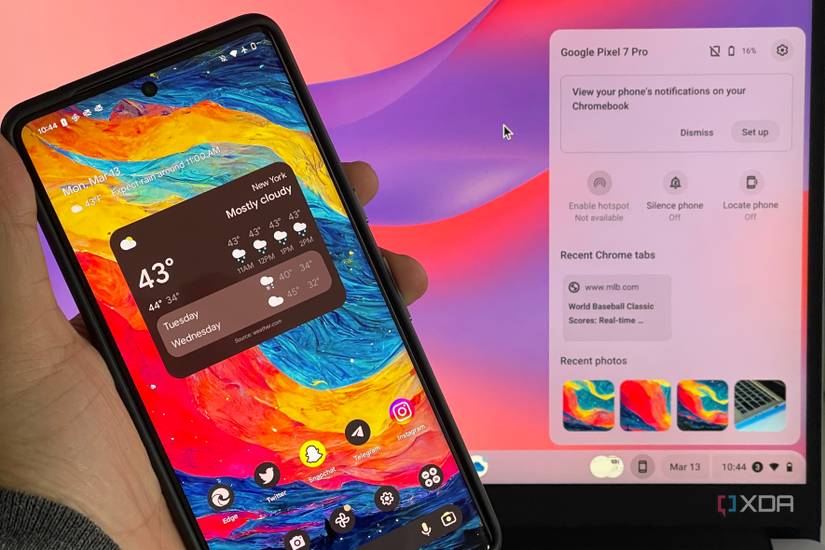 ChromeOS Phone Hub open on Chromebook with Pixel 7 Pro