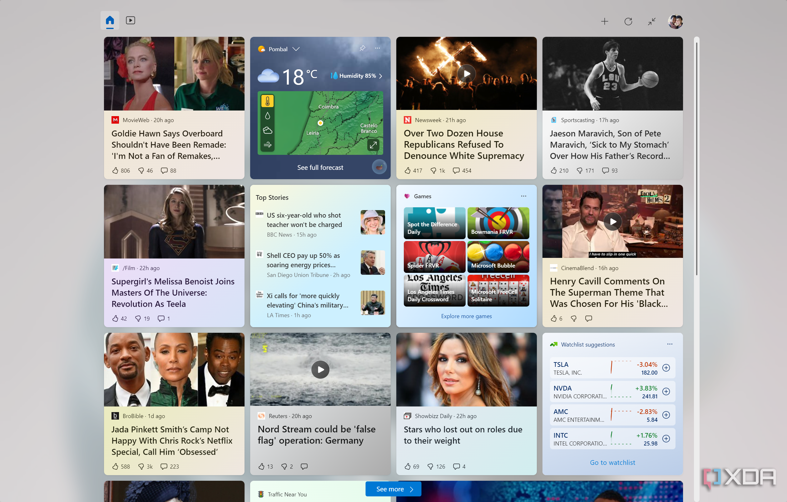 Screenshot of the full-screen view for the Windows 11 Widgets panel